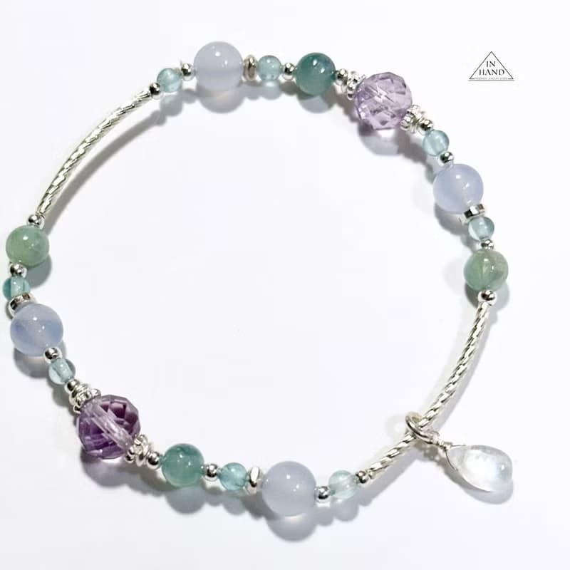 晨光精靈系-藍晶石.藍紋瑪瑙.高品質鑽切紫水晶.設計款手鍊