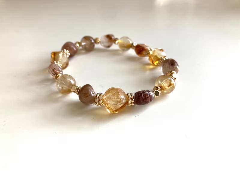 招財水晶手鍊 提升自信財運 黃水晶、銅髮晶、金髮晶/金鈦晶