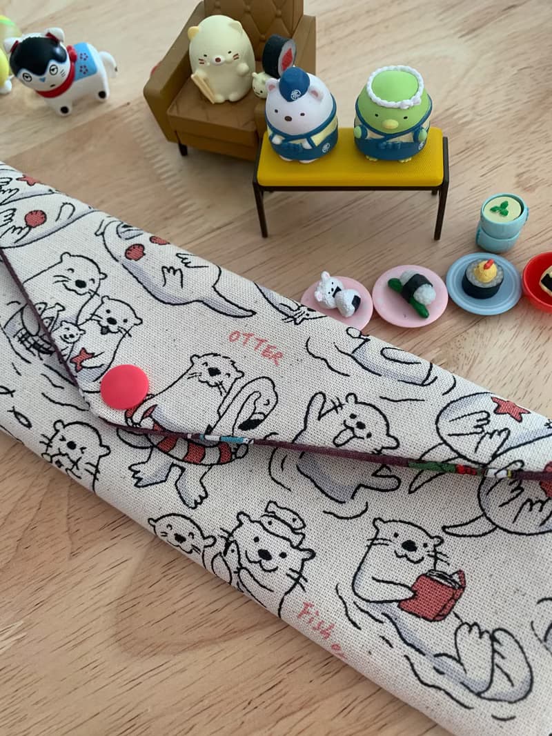 文青風環保純棉筷袋 水獺樂悠遊 原胚米白 日本 潮物 收納 手作