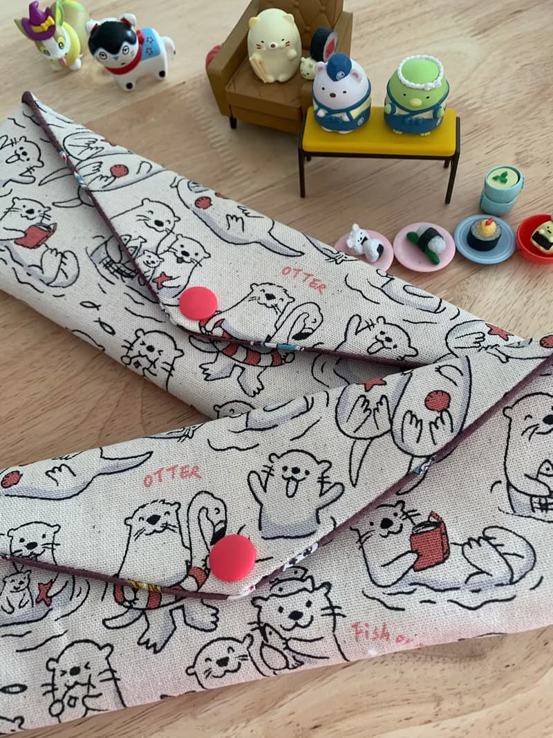 文青風環保純棉筷袋 水獺樂悠遊 原胚米白 日本 潮物 收納 手作