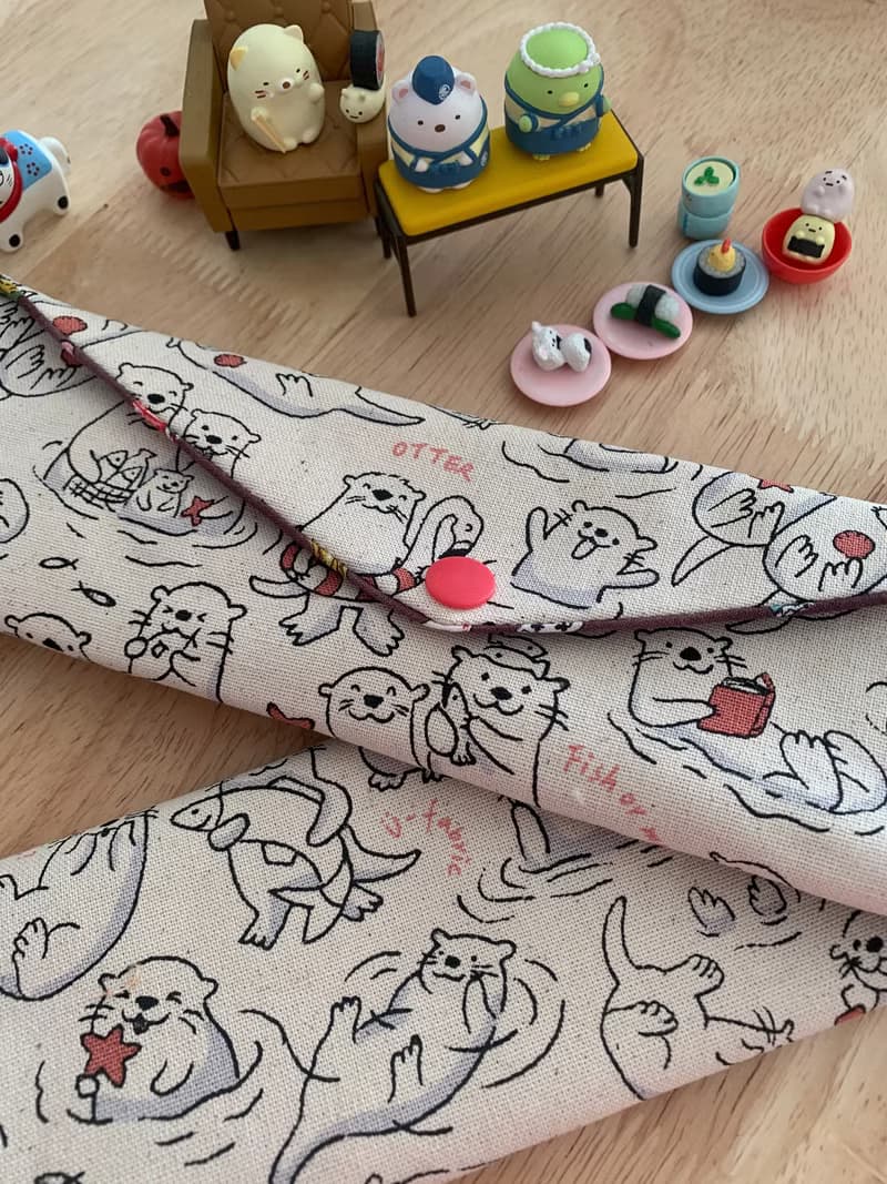 文青風環保純棉筷袋 水獺樂悠遊 原胚米白 日本 潮物 收納 手作