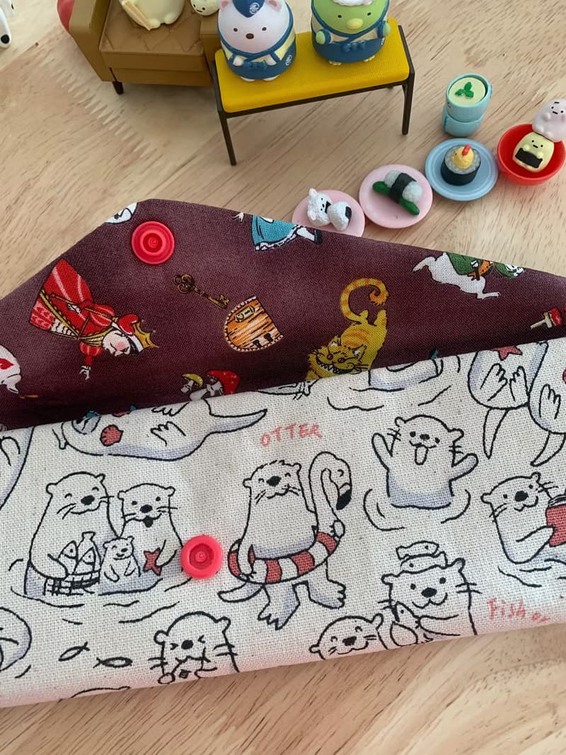 文青風環保純棉筷袋 水獺樂悠遊 原胚米白 日本 潮物 收納 手作