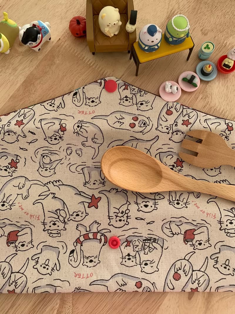 文青風環保純棉筷袋 水獺樂悠遊 原胚米白 日本 潮物 收納 手作