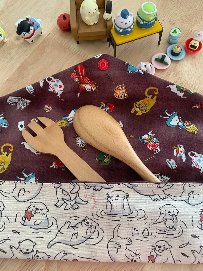 文青風環保純棉筷袋 水獺樂悠遊 原胚米白 日本 潮物 收納 手作