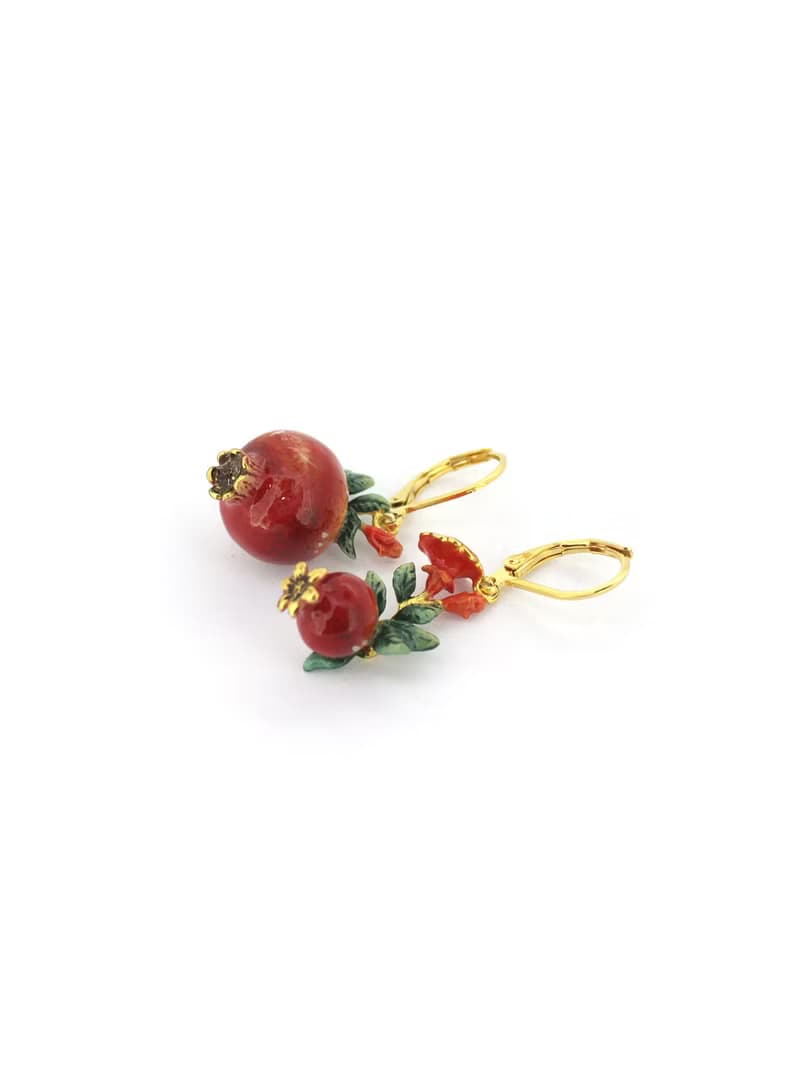 Pomegranate Earrings, Fruity Blossom, Enamel Jewelry