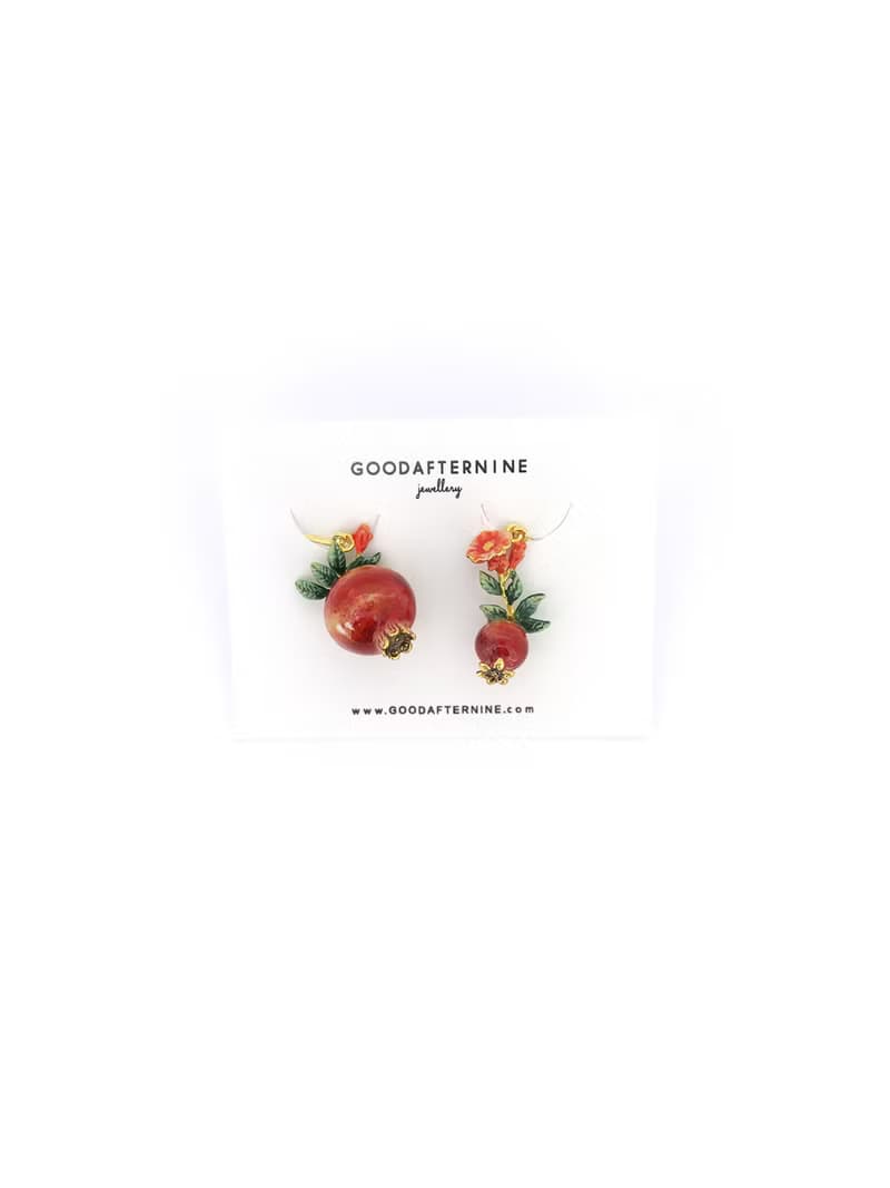 Pomegranate Earrings, Fruity Blossom, Enamel Jewelry