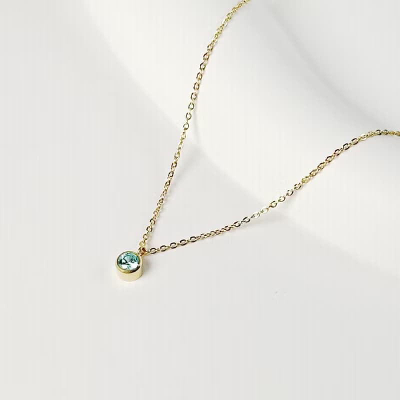 天空藍鋯石生日石316醫療鋼項鍊/3月誕生石 單鑽 鎖骨鍊 不鏽鋼鍊