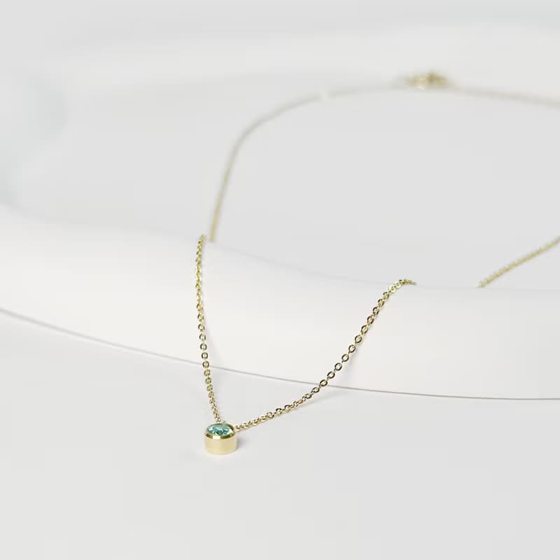 天空藍鋯石生日石316醫療鋼項鍊/3月誕生石 單鑽 鎖骨鍊 不鏽鋼鍊