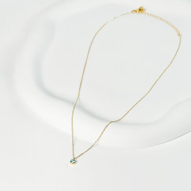 天空藍鋯石生日石316醫療鋼項鍊/3月誕生石 單鑽 鎖骨鍊 不鏽鋼鍊