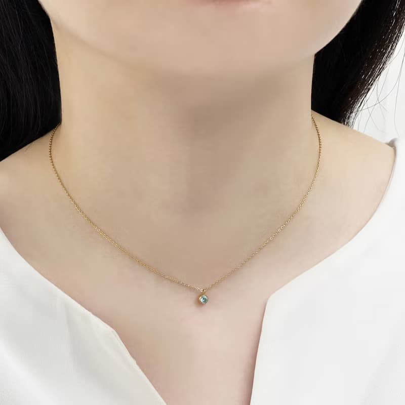 天空藍鋯石生日石316醫療鋼項鍊/3月誕生石 單鑽 鎖骨鍊 不鏽鋼鍊