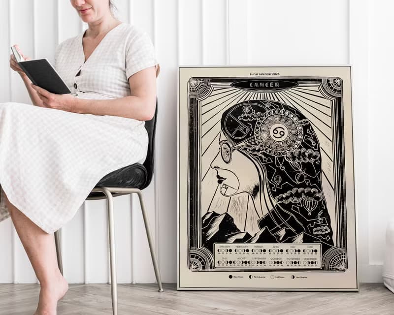 【數位】Personalized Zodiac Saying Printable Lunar Calendar 2025 Poster Female Portrait