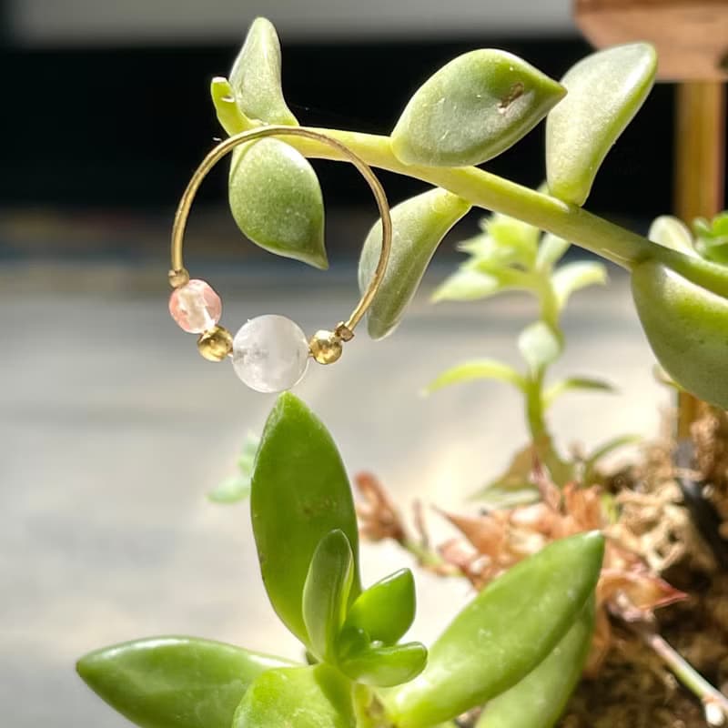 老林雜貨 | 天然石黃銅戒 圓珠 (藍晶石/藍紋瑪瑙)