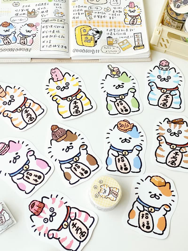 3小喵咪招財貓單張大貼紙八代/防水貼紙/多款圖案