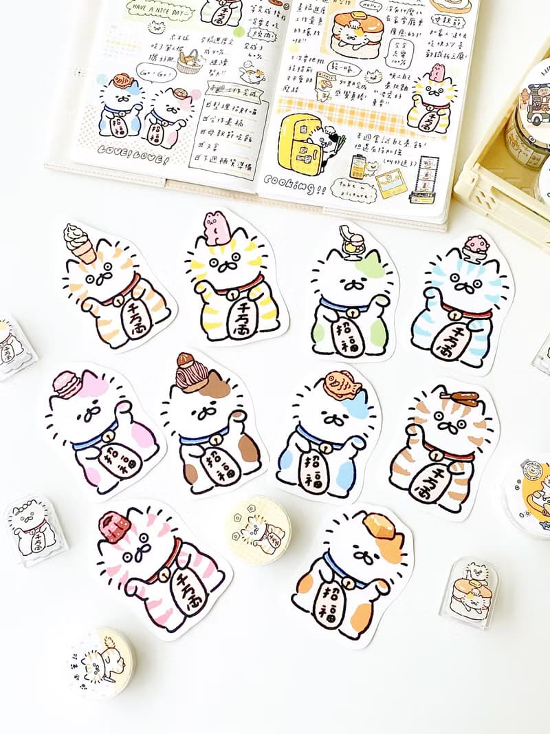 3小喵咪招財貓單張大貼紙八代/防水貼紙/多款圖案