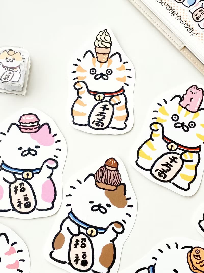 3小喵咪招財貓單張大貼紙八代/防水貼紙/多款圖案