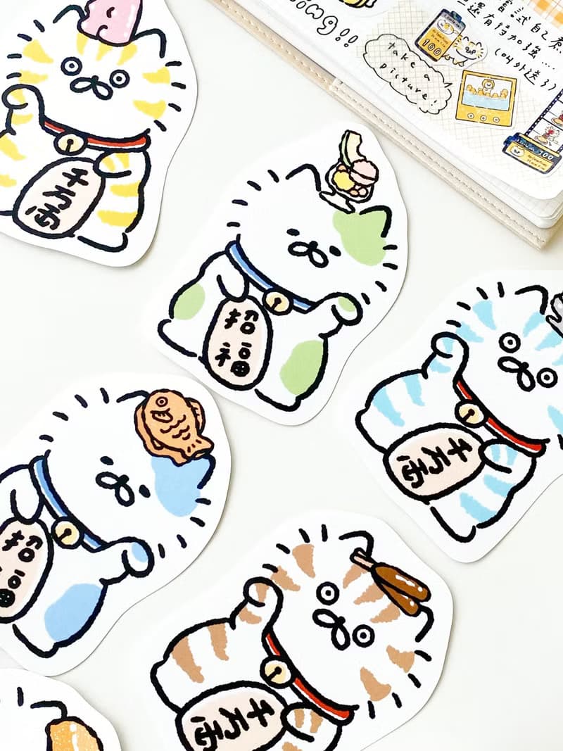3小喵咪招財貓單張大貼紙八代/防水貼紙/多款圖案