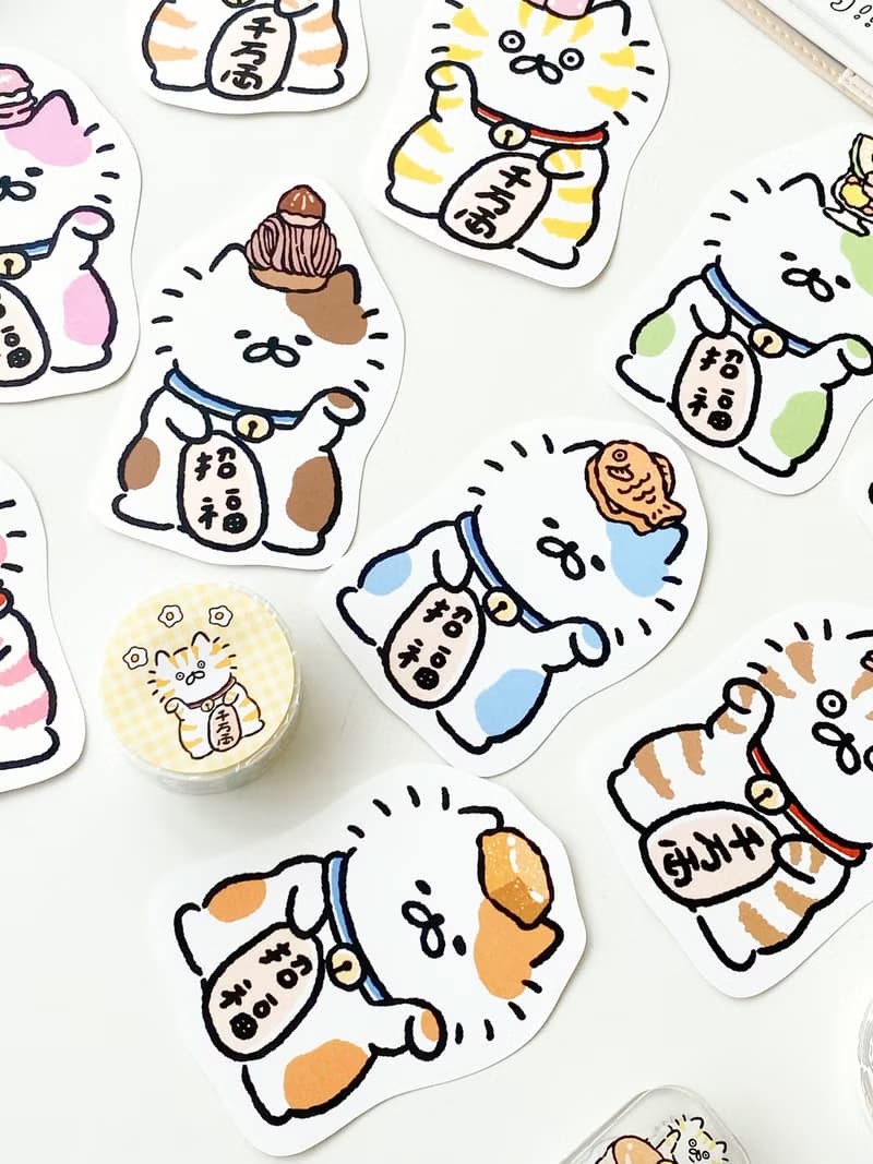 3小喵咪招財貓單張大貼紙八代/防水貼紙/多款圖案