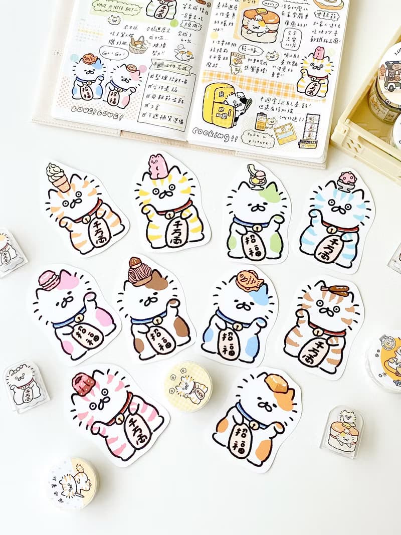 3小喵咪招財貓單張大貼紙八代/防水貼紙/多款圖案