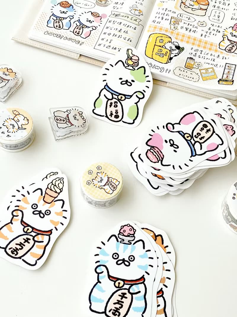 3小喵咪招財貓單張大貼紙八代/防水貼紙/多款圖案