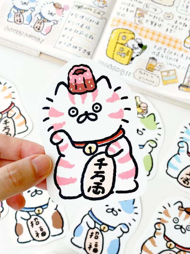 3小喵咪招財貓單張大貼紙八代/防水貼紙/多款圖案