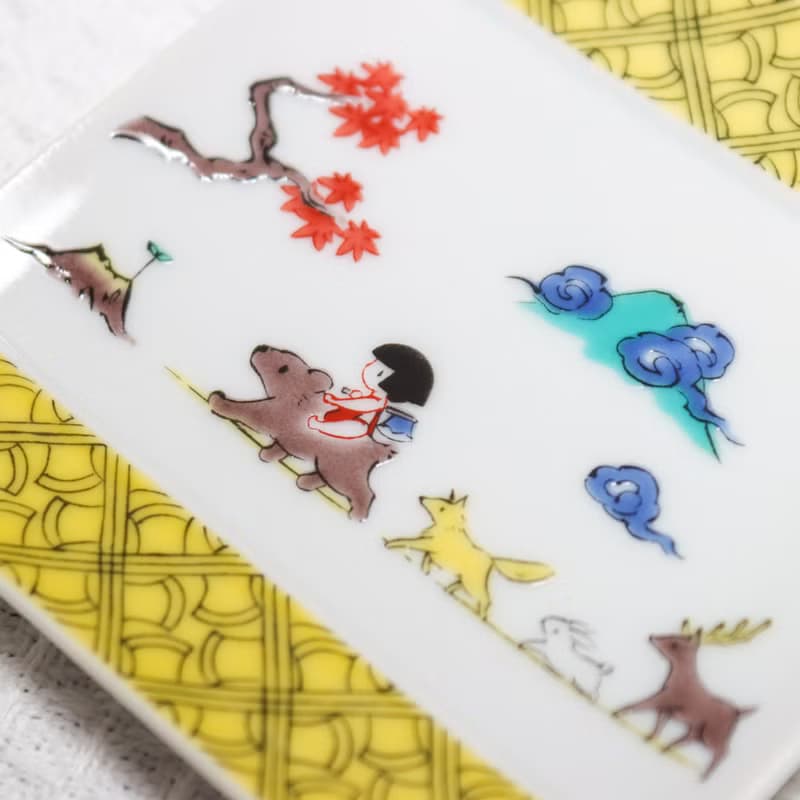 【九谷燒】青郊窯神話故事方盤-金太郎