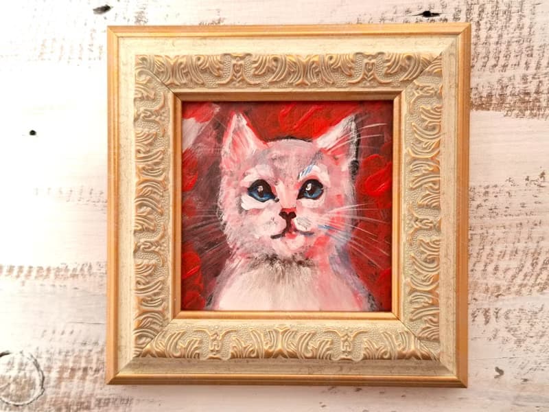Mini White Kitten Original Acrylic Painting Framed Lovely Gift