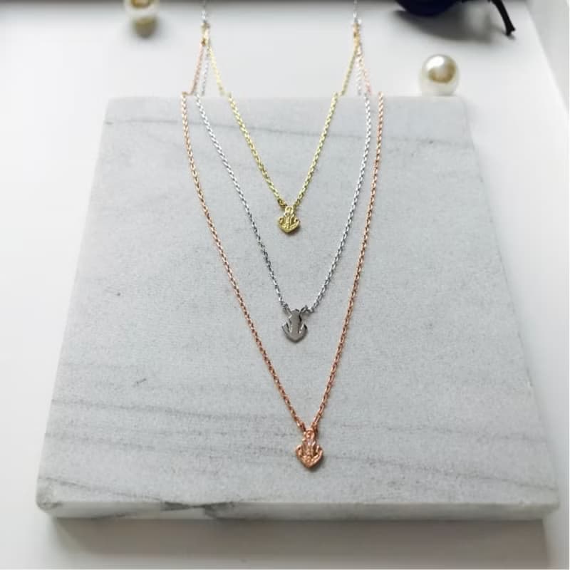 DoriAN 三層水手船錨925純銀18K金玫瑰金項鍊 附純銀保證卡 現貨