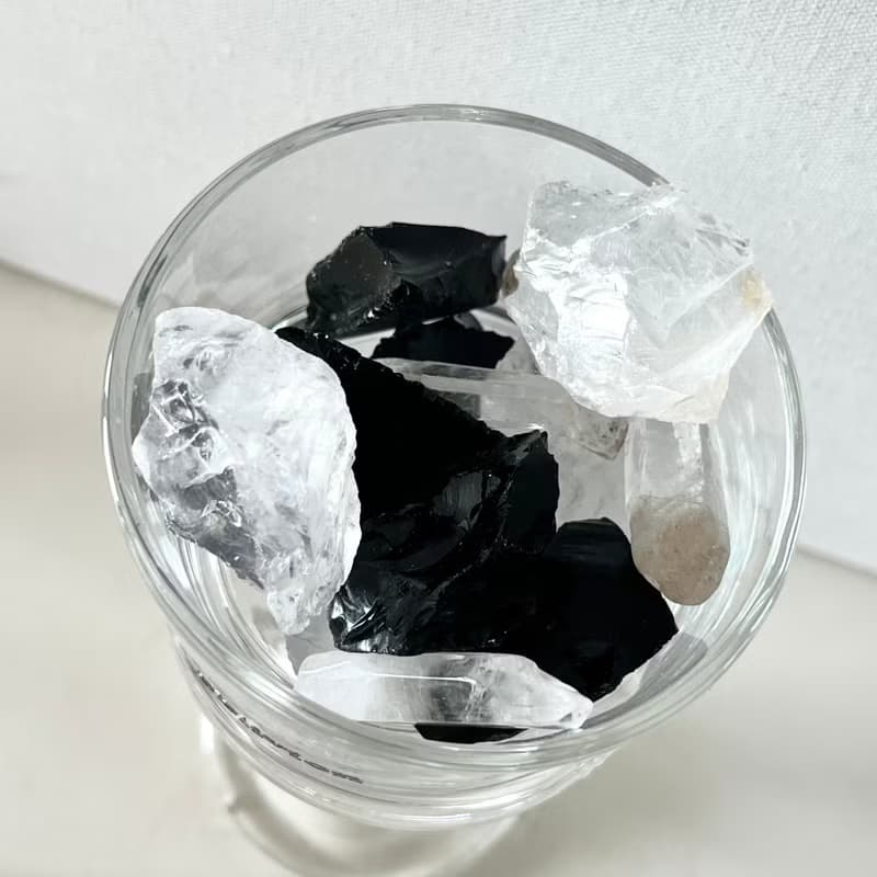 平安順運 天然水晶擴香石 白水晶+黑曜石