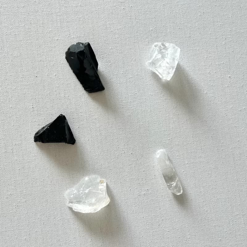 平安順運 天然水晶擴香石 白水晶+黑曜石