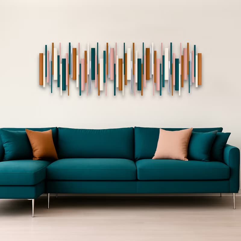 大型現代木質壁掛雕塑 青綠 粉膚 奶油白 搭配銅或鉻點綴
