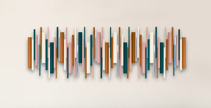 大型現代木質壁掛雕塑 青綠 粉膚 奶油白 搭配銅或鉻點綴