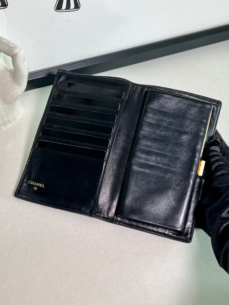 Chanel黑色荔枝皮口金錢包長夾小手袋 保卡 原裝盒 送肩帶 中古