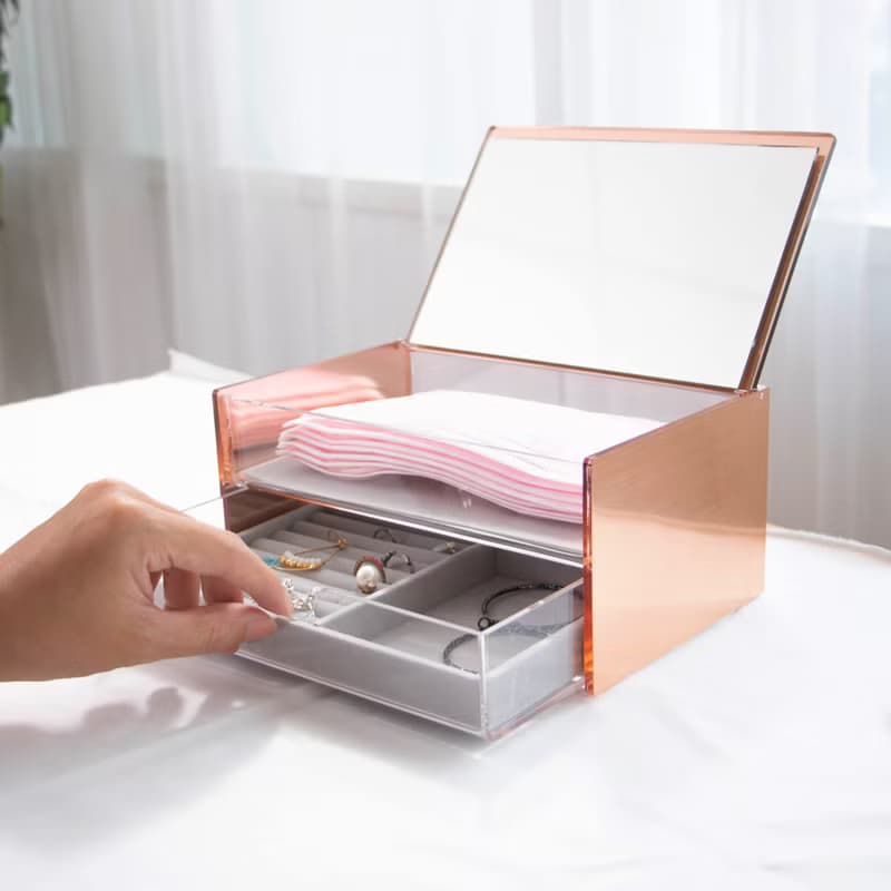 【快速出貨】玫瑰金/大月光雙層鏡面珠寶盒 雙入組