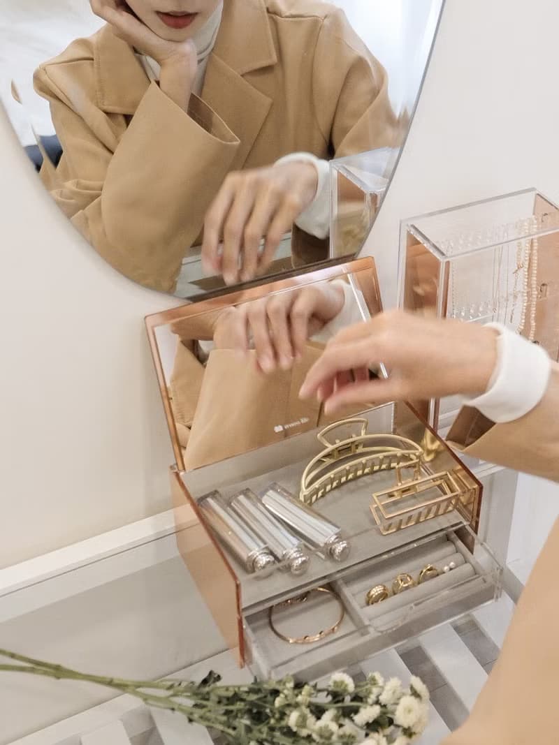 【快速出貨】玫瑰金/大月光雙層鏡面珠寶盒 雙入組