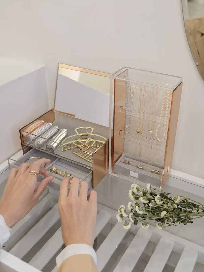 【快速出貨】玫瑰金/大月光雙層鏡面珠寶盒 雙入組