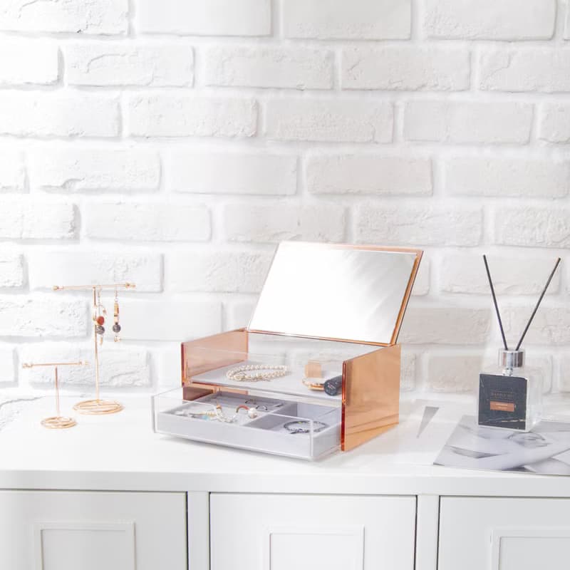【快速出貨】玫瑰金/大月光雙層鏡面珠寶盒 雙入組