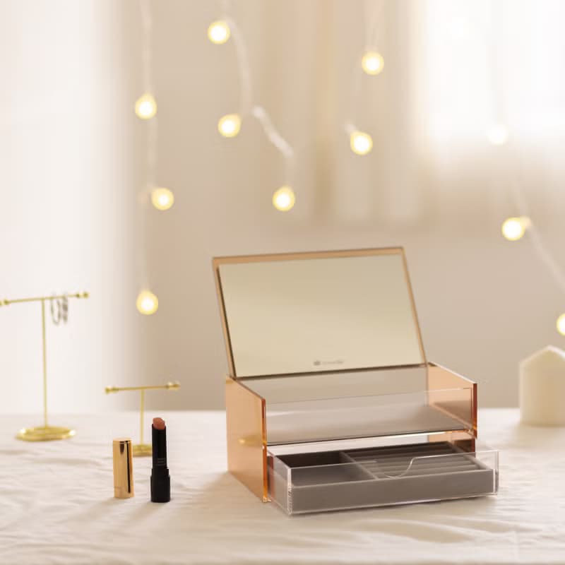 【快速出貨】玫瑰金/大月光雙層鏡面珠寶盒 雙入組