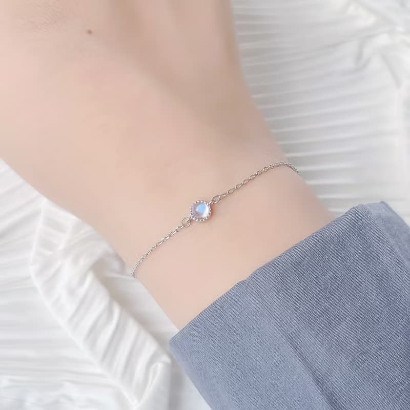 月光石925純銀杯子蛋糕手鍊