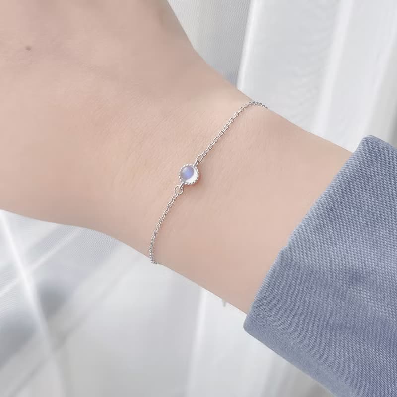 月光石925純銀杯子蛋糕手鍊