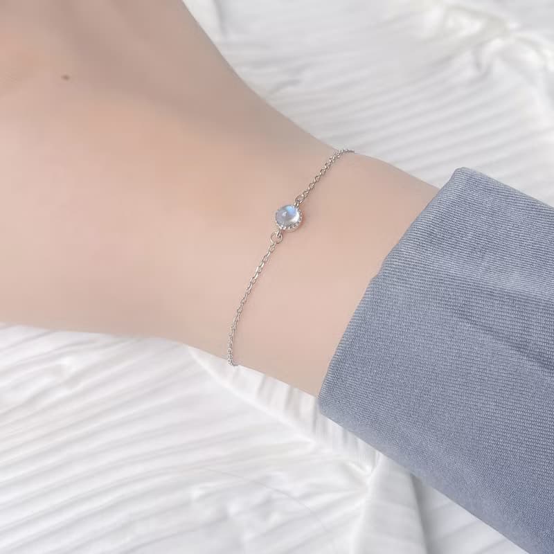 月光石925純銀杯子蛋糕手鍊