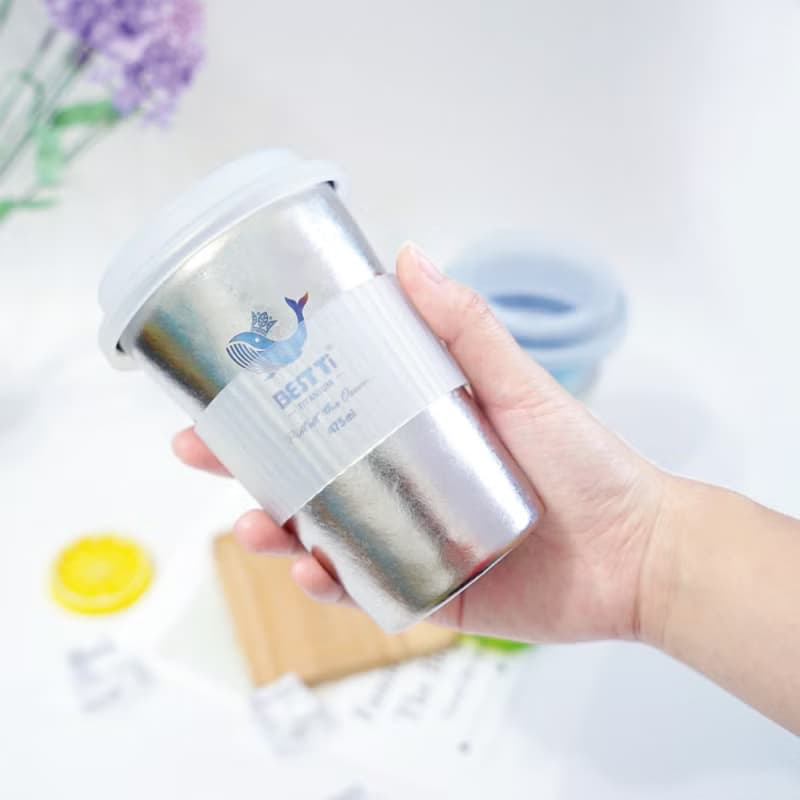 【BEST Ti】熱愛系列-愛地球 冰晶鈦原色 純鈦隨行杯 450ml