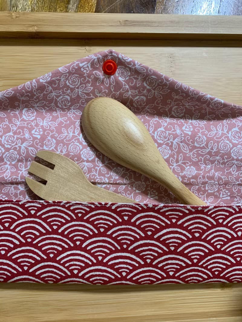 文青風環保筷袋 ~微熱山丘 典雅磚紅 收納 手作餐具袋 交換禮物