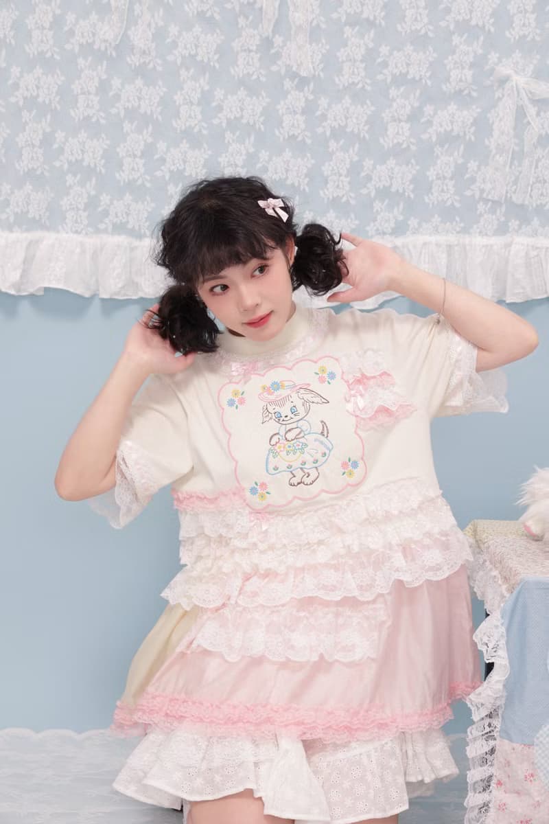 古著少女 remake手絹小狗蕾絲蛋糕短袖T恤
