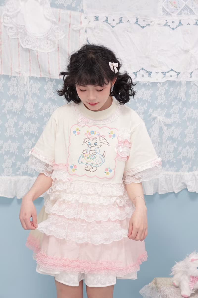 古著少女 remake手絹小狗蕾絲蛋糕短袖T恤