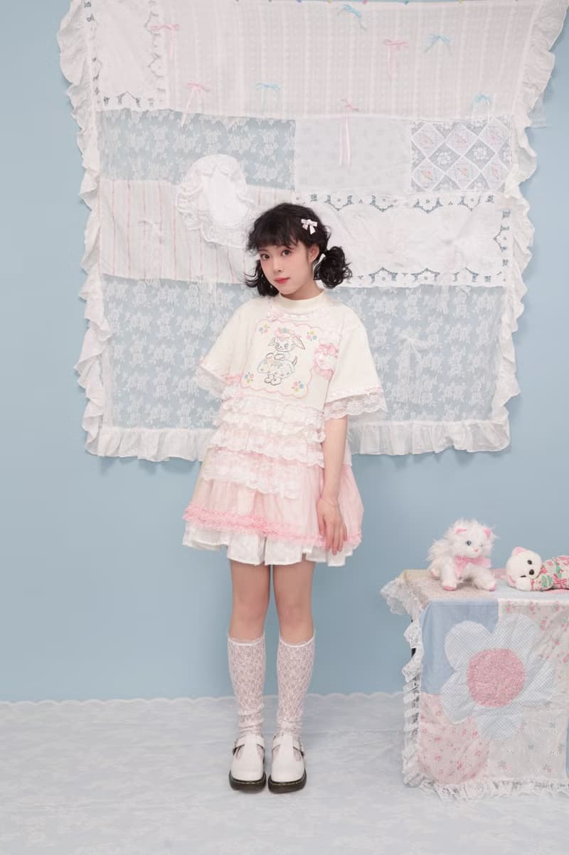 古著少女 remake手絹小狗蕾絲蛋糕短袖T恤