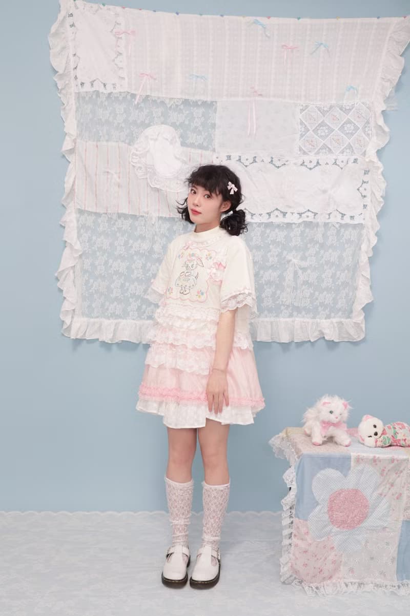 古著少女 remake手絹小狗蕾絲蛋糕短袖T恤