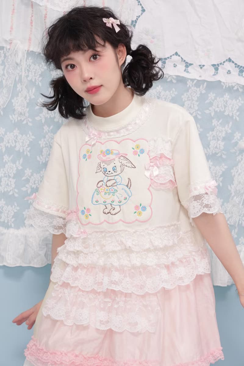 古著少女 remake手絹小狗蕾絲蛋糕短袖T恤