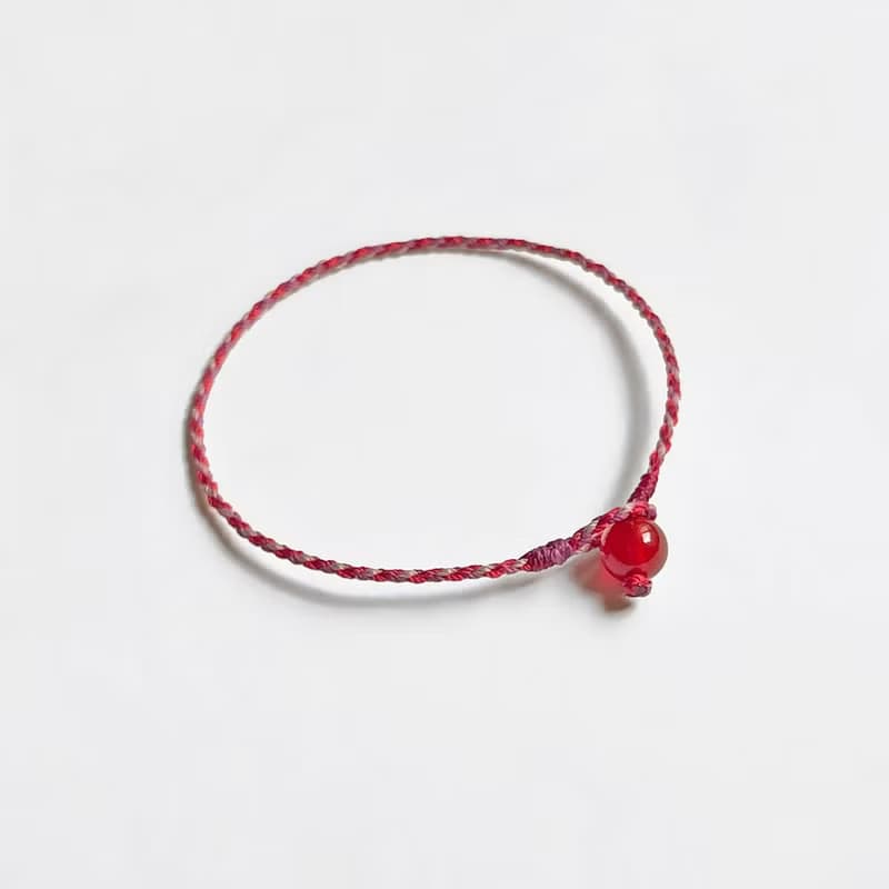 紅瑪瑙四股編超細蠟線編織手環(紅+紫紅+藕紫)