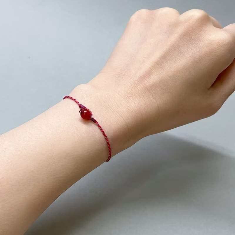 紅瑪瑙四股編超細蠟線編織手環(紅+紫紅+藕紫)