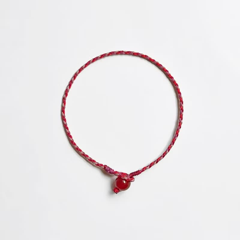 紅瑪瑙四股編超細蠟線編織手環(紅+紫紅+藕紫)